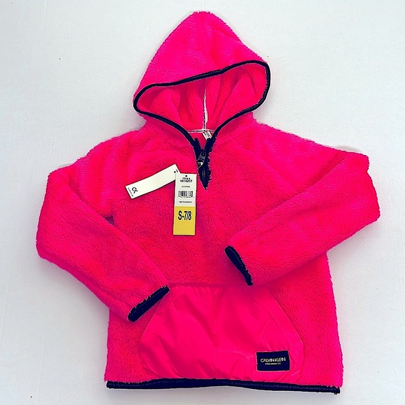 NEW- Girl’s Calvin Klein Performance Fleece Pullover with Hoodie - Picture 1 of 6